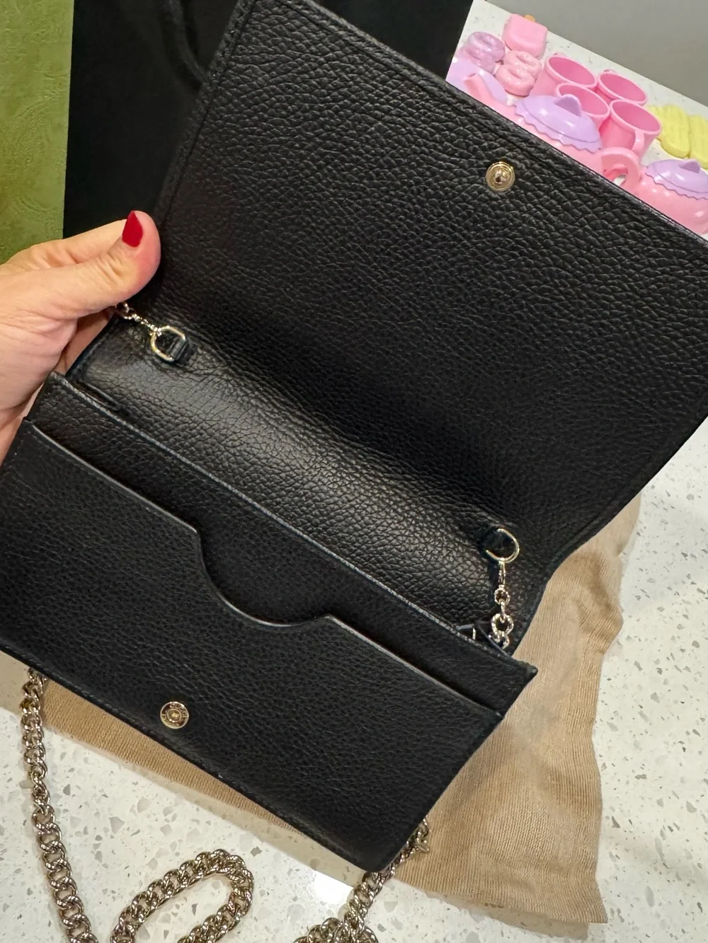 Gucci Black Leather Chain Wristlet Wallet